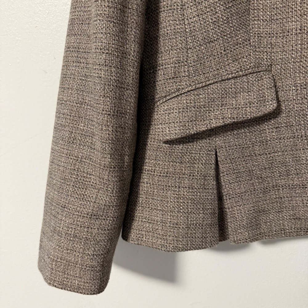 Talbots Womens Blazer Jacket 12P Taupe Gray Brown Tweed Single Button Wool Blend - Picture 2 of 10
